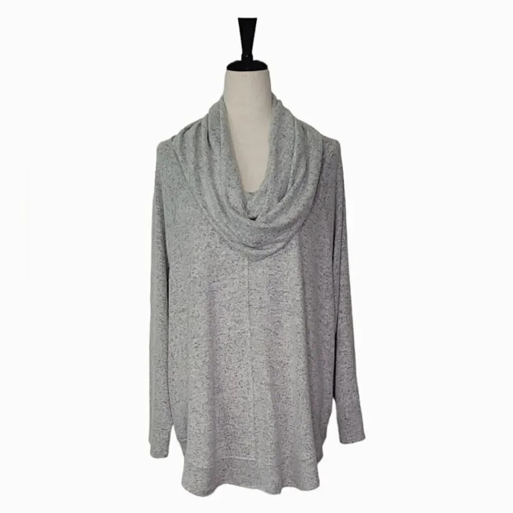 Cupio Heathered Gray Cowl Neck Raglan Sleeve Cozy Top Size 2X